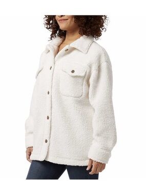 Ivory Sherpa Shacket Jacket - Cozy Plush Button-Up